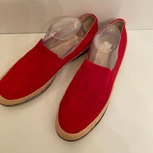 Lands' End Red Suede Slip On Flats Braid Detail size 10B